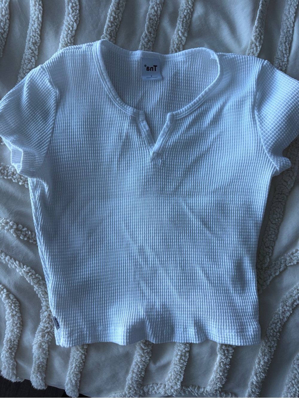 TNA White Waffle Knit Short Sleeve Top